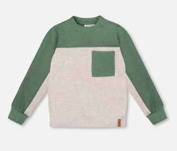 Deux par Deux Long Sleeve Super Soft Brushed Jersey Top Color Block oatmeal